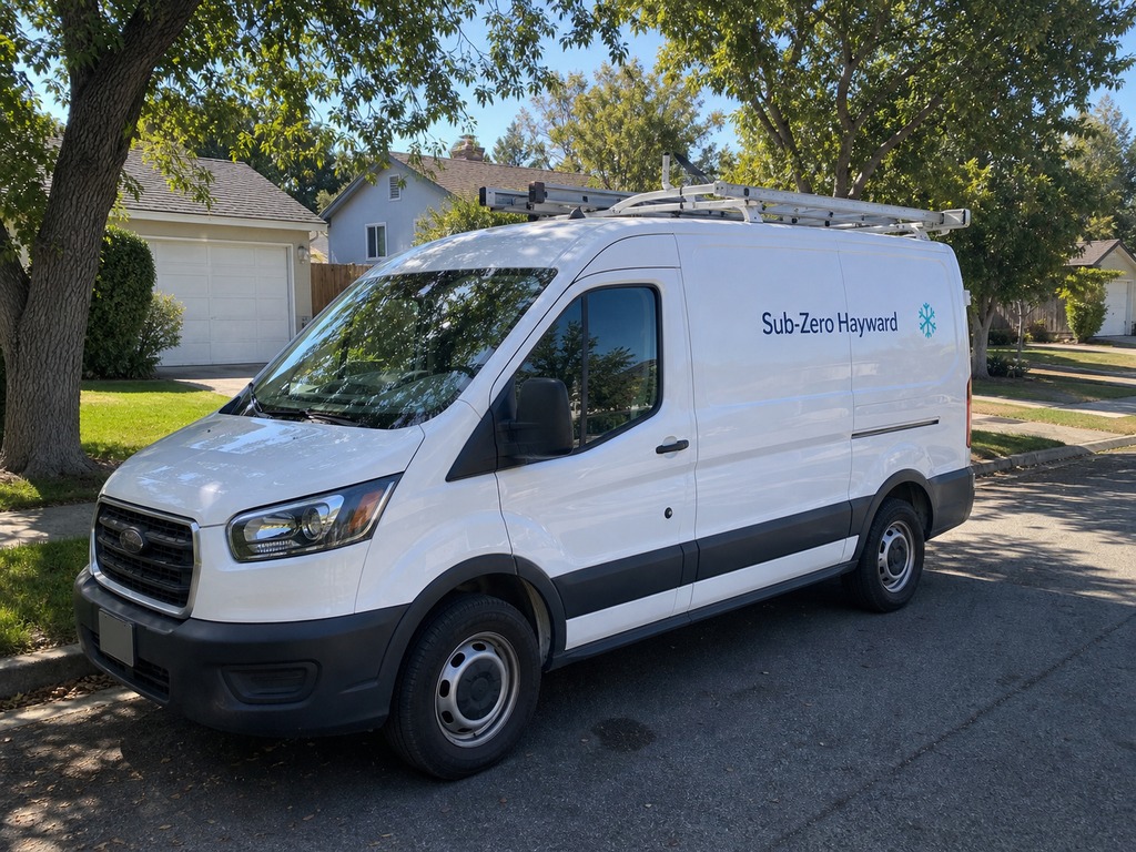 Sub-Zero Hayward Appliance Repair service van parked on a quiet residential street in Hayward, CA